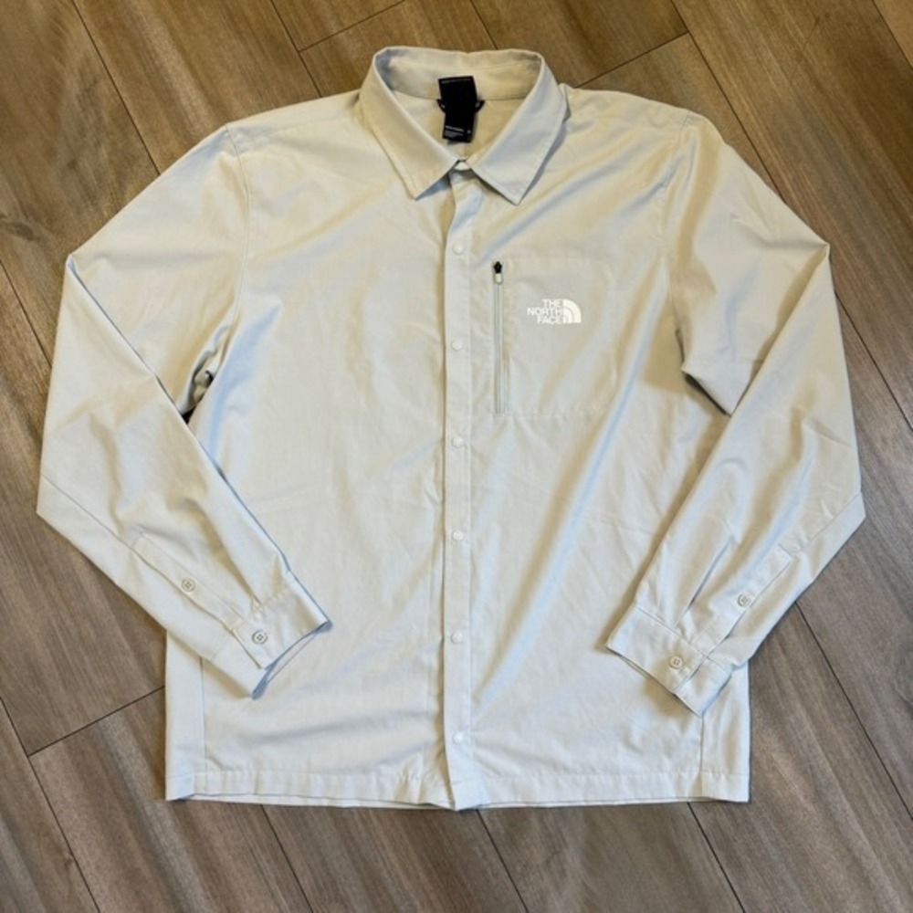 The North Face Mens Long Sleeve Button Up Shirt Khaki Outdoor Size L Bin G-19